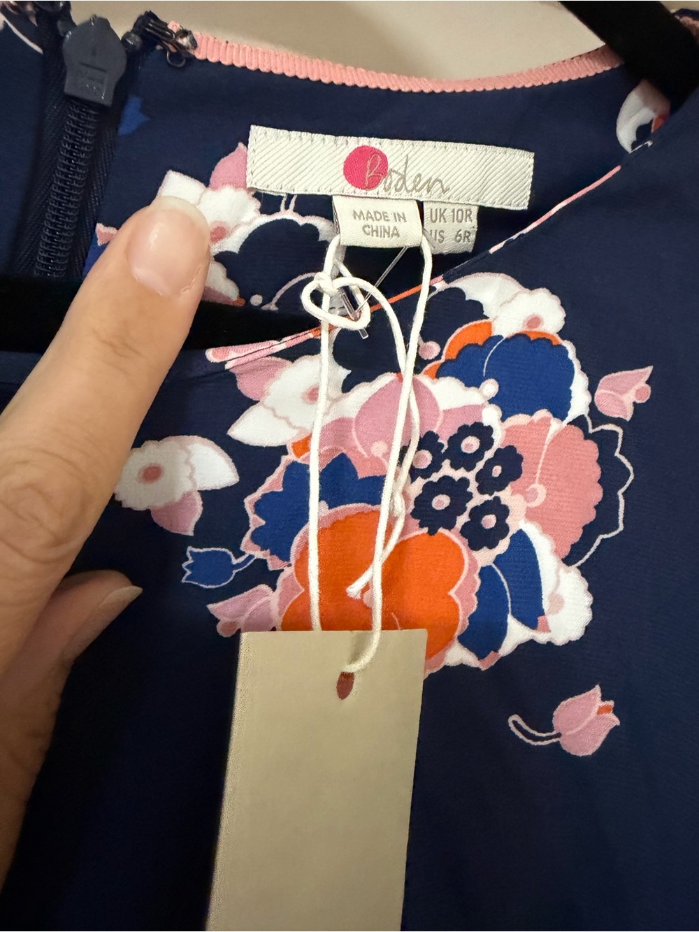 NWT Boden size 6 Navy Midi Dress with Orange and Pink Floral Print - Picture 6 of 9